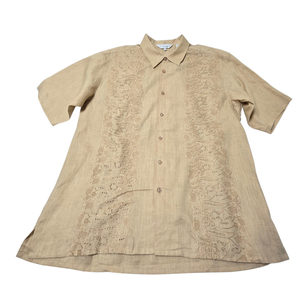 Genelli Men's Casual Summer Linen Short Sleeve Shirt XLT Khaki